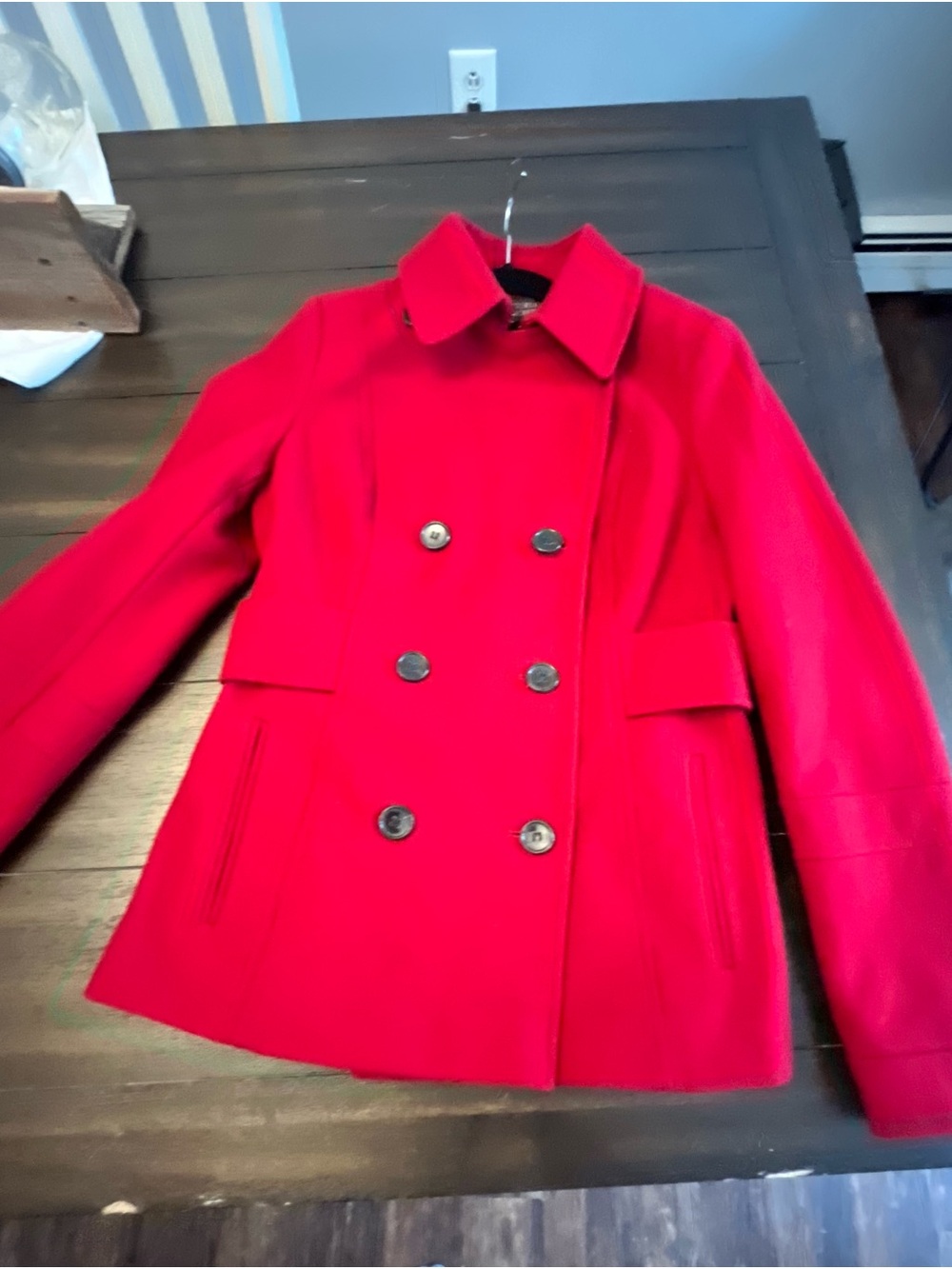 Women’s Double-Breasted Red Wool Peacoat